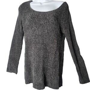 Motherhood Maternity Chenille Ribbed Sweater Long Sleeve Zipper Back Gray Size S